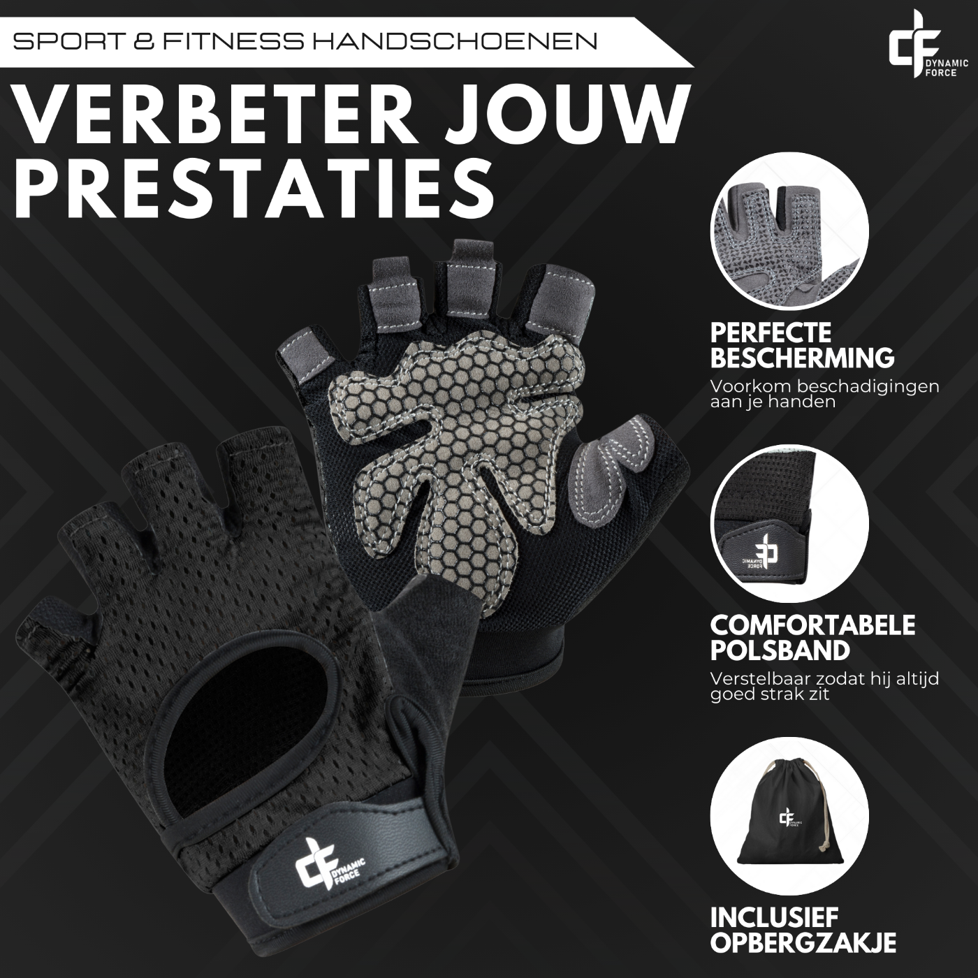 Fitnesshandschoenen Zwart - Dynamic Force