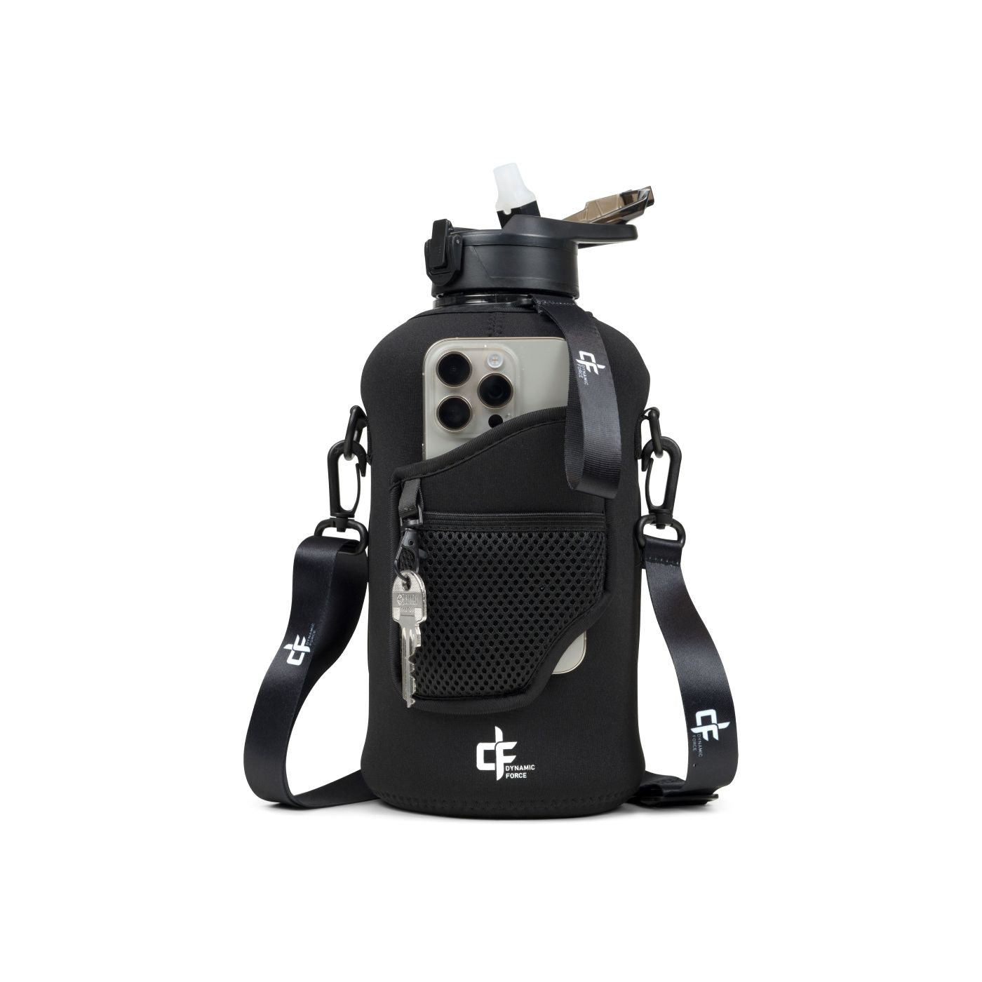 Grote Waterfles 2,2 Liter met Handvat – 2200 ML Drinkfles met Rietje & Bidon - BPA Vrij – 2.2 L - Zwart - Dynamic Force