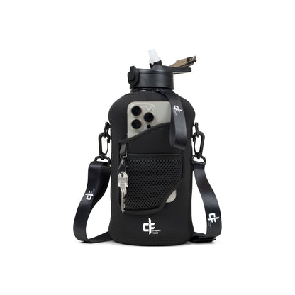 Grote Waterfles 2,2 Liter met Handvat – 2200 ML Drinkfles met Rietje & Bidon - BPA Vrij – 2.2 L - Zwart - Dynamic Force